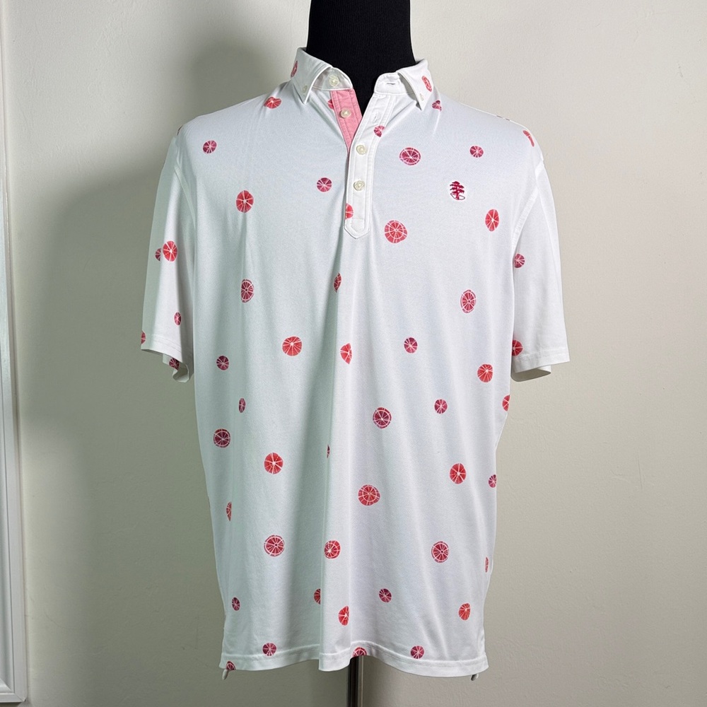 JOHNNIE-O White and Pink Grapefruit Men's Polo Shirt L